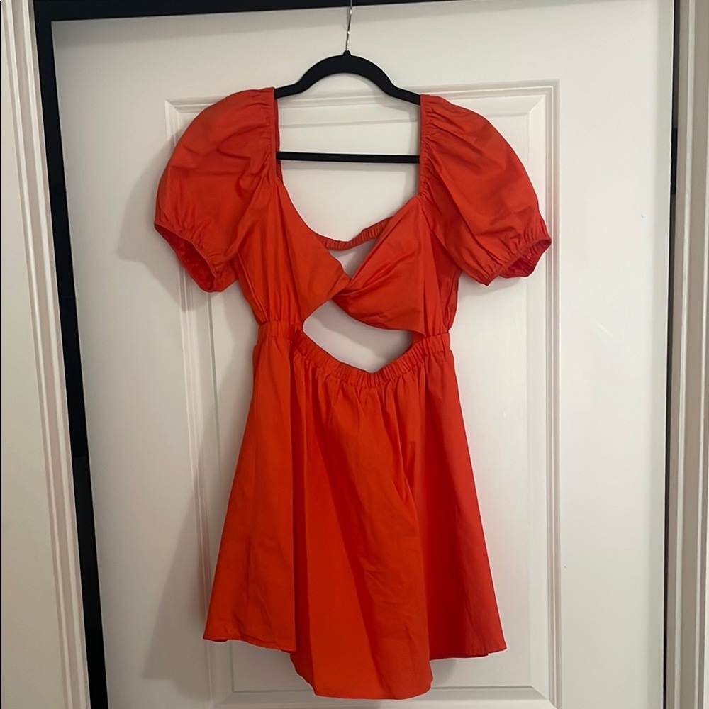 Orange Dress with Puff Sleeves